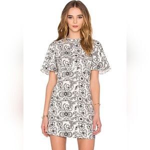 ALC Spencer Black White Floral Paisley Flutter Sleeves Mini Dress 100% Silk Sz 2